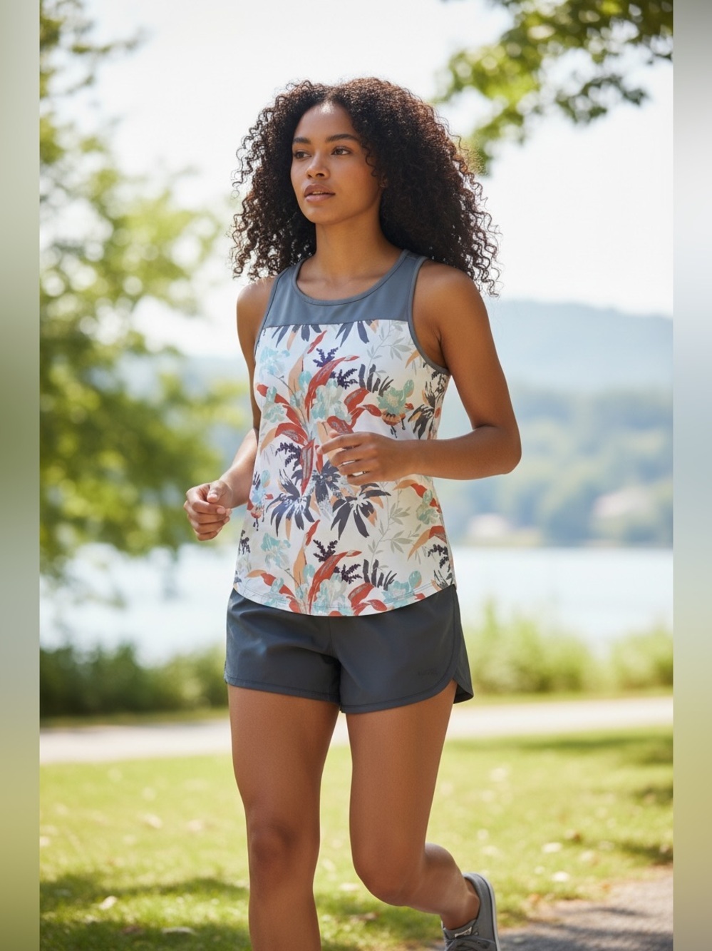 Columbia Gray Trim Floral Active Women's Tank Top
